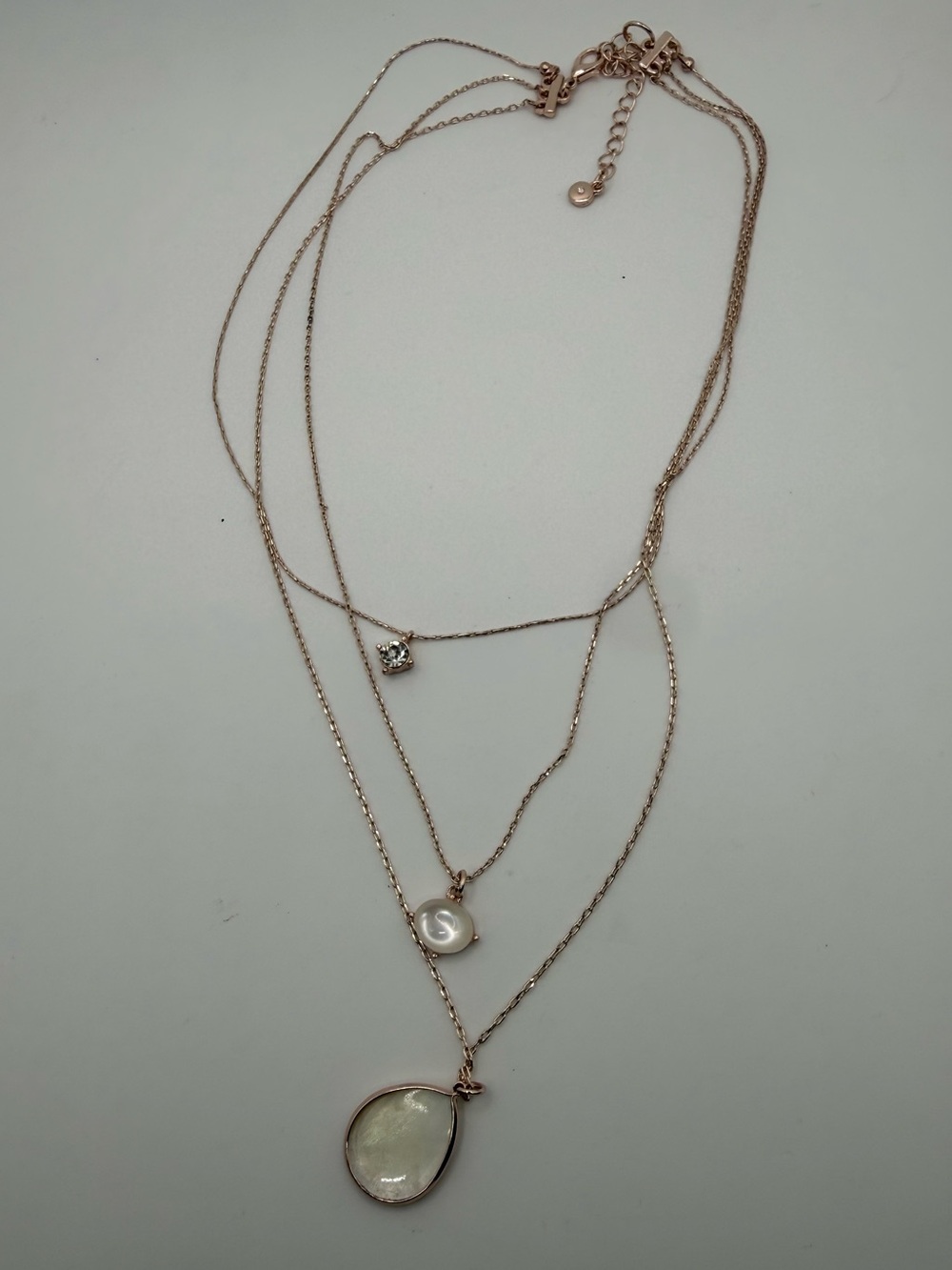 LC Lauren Conrad Rose Gold Tone Layered Pearl Crystal Necklace 19โ